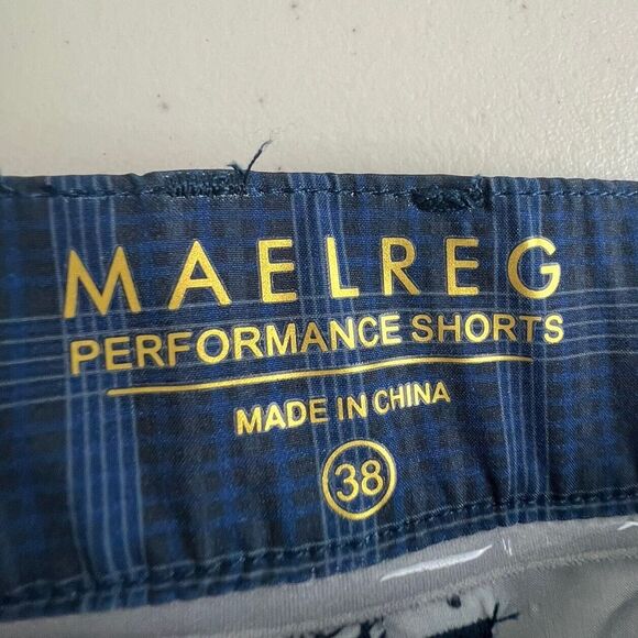 Maelreg Mens Blue Plaid Polyester 10" Inseam Stretch Performance Shorts 38 - Picture 8 of 9